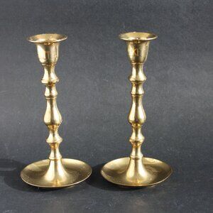 Pair of Vintage Handmade in India Solid Brass candlestick holders